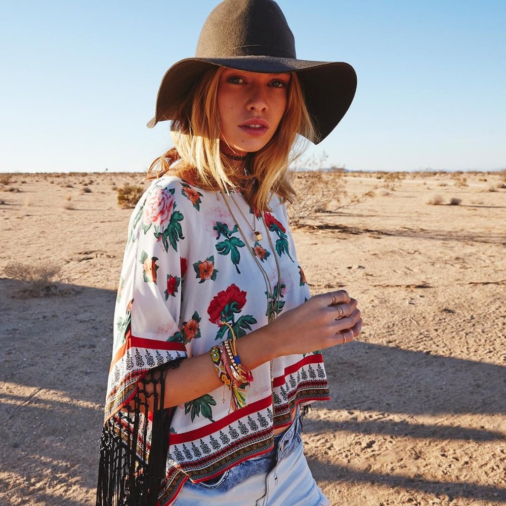 H&M Coachella Fringe Floral Festival Top, Size XL